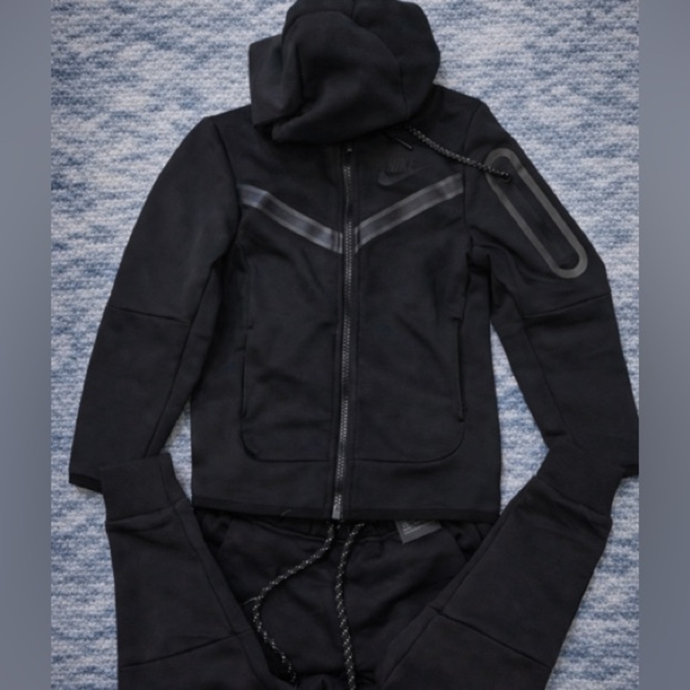 Kids Nike Tech Black Hoodie Tracksuit